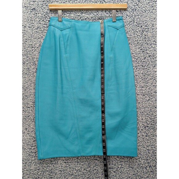 VTG Pelle Studio Western Leather Midi Skirt Size 8 Cowgirl Country Cowboy Blue - Picture 13 of 15